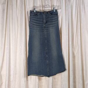 Ora Jeans Raw Hem Asymetrical Medium Wash Denim Jean Skirt 25"